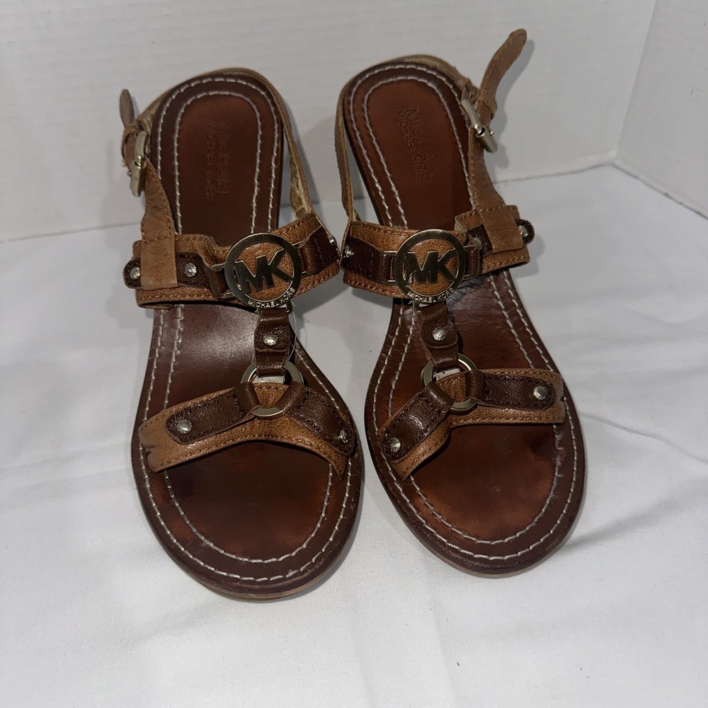 Michael Kors Dayton Sling Brown Open Toe Sandals Heels Women's Strappy SIZE 7.5 - Picture 11 of 11